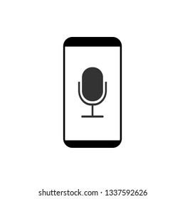 Smartphone, microphone, voice recorder icon. Vector illustration, flat design.