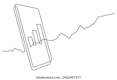 smartphone minimalism with stock graph and growth chart in one line continuous wealth investment business concept