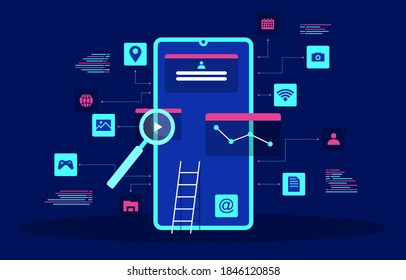 Smartphone Mobile App Development Process Flat Design Illustration