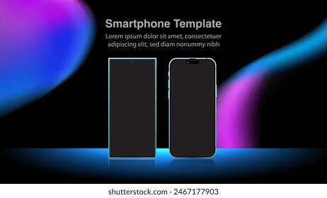 Smartphone and Mobile App Presentation, Web Banner, background and Promotion Idea Template with Colorful Liquid Bubbles. Smartphone Mockup Vector Illustration.