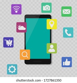 smartphone with mobile applications vector flat design