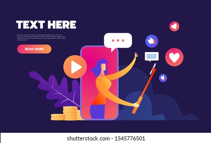 Smartphone and Mobile Business Product Reviews ,Blogger Review Concept.Video Streamer, Live Broadcast. Online Channel. Vector illustration character.