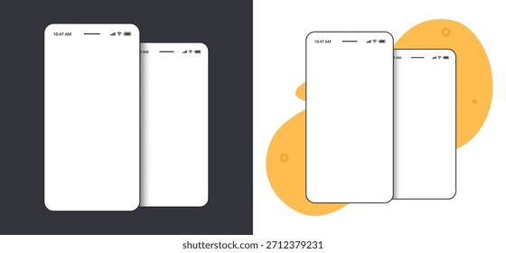 Smartphone Handy Handy App-Präsentationsbildschirm Rahmen moderne Motiv-Vorlage Design dünne Linie Illustration Set, Smartphone mit Statusleiste leer Layout für Ui-Schnittstelle Vorschau