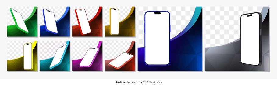Smartphone, Mobile, and Cellphone App Promotion Social Media Square Post, Flyer, and Web Banner Template. Editable, Creative, Colorful Business Marketing Website Ad Design. Vector.