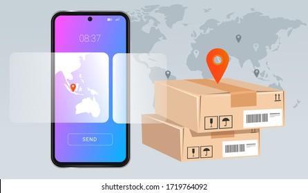 smartphone mobile delivery package concept of modern technology in suppy chain world wide inventory online transaction 