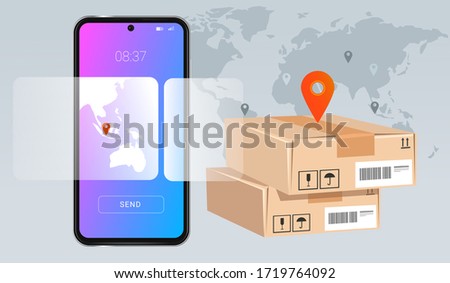 smartphone mobile delivery package concept of modern technology in suppy chain world wide inventory online transaction 