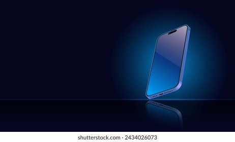 Banner de luz para smartphone y pantalla móvil. Plantilla de pantalla de teléfono inteligente con una sombra sobre un fondo azul oscuro. Fondo abstracto vectorial para fondos de pantalla, banners, invitaciones y vales de lujo.