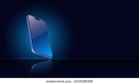 Smartphone and mobile display light banner. Smartphone screen template with shadow on a dark blue background. Vector abstract background for wallpapers, banners, invitations, and luxury vouchers.