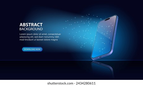 Smartphone and mobile display starlight banner. Smartphone screen with a shadow on a dark blue background. Vector abstract background for wallpapers, banners, invitations, and luxury vouchers.