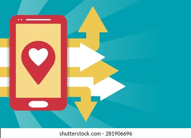 Smartphone mobile gps flat illustration with empty space for text