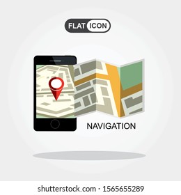 Smartphone with mobile gps navigation. Finding the way concept. Flat vector illustration.