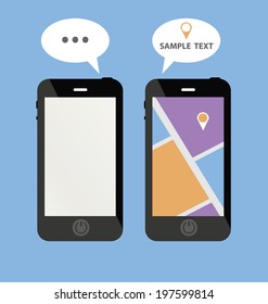smartphone with mobile gps navigation on a screen and route with check-in symbols