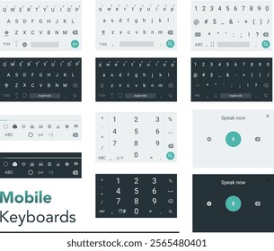 Smartphone mobile keyboard. Alphanumeric and numeric keypad set