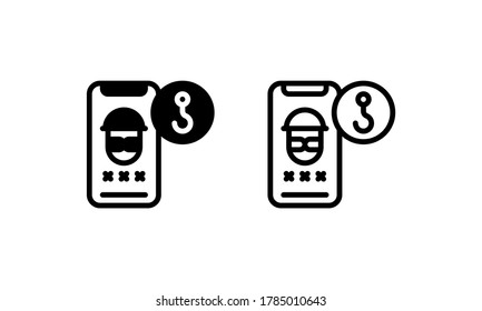 Smartphone Mobile Phising Hook Steal Thief Icon, Logo, Vector