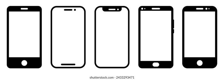 Smartphone , mobile phone icon set on white background.