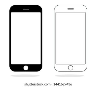 Smartphone, mobile phone, iPhone on white background,Transparent black and white mobile phone. icon-vector