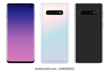 Smartphone, mobile phone isolated front and back, vector illustration.