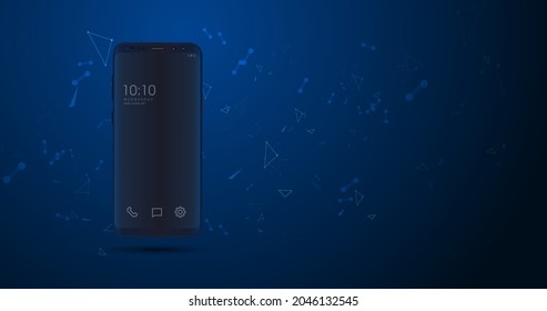 Smartphone, mobile phone isolated on blue background, Background filled with polygonal particles. Vector illustration.