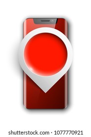 Smartphone, mobile phone isolated with pointers to determine your location, Communicator PDA realistic illustration. Image smartphone, latest model phone background with pointer icon