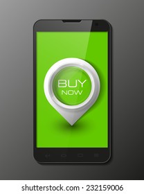 Smartphone, mobile phone isolated with pointers to buy now, realistic vector illustration.