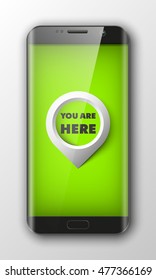 Smartphone, mobile phone isolated with pointers to determine your location, realistic vector illustration, samsung galaxy s7 icon
