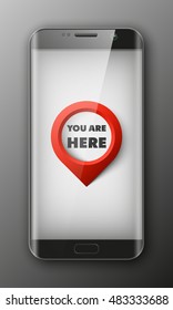 Smartphone, mobile phone isolated with pointers to determine your location, realistic vector illustration, samsung galaxy s7 icon