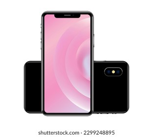 Smartphone, mobile phone isolated, realistic vector illustration.smartphone front and back view. Smartphone with pink wallpaper