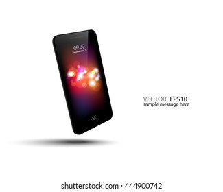 Smartphone, mobile phone isolated, realistic vector illustration,smart phone show bokeh on screen