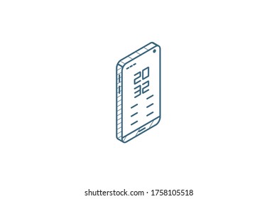 smartphone, mobile phone isometric icon. 3d vector illustration. Isolated line art technical drawing. Editable stroke