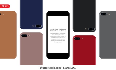 Smartphone, mobile, phone mockup composition isolated on white background with blank screen. Front view back realistic vector illustration phones for printing and web element.