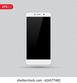 Smartphone, mobile phone on isolated transparent background, Photo realistic vector illustrations modern phone with white color. Front view mockup template.