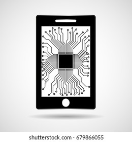 Smartphone, mobile phone with processor inside. Vector illustration. Eps 10