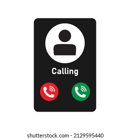 smartphone or mobile phone ringing or calling illustration.flat cartoon black cellphone call or vibrate with contact info on display in hand.ring of phone icon image.