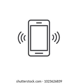 Smartphone Or Mobile Phone Ringing Vector Icon, Line Art Outline Cellphone Call Or Vibrate Pictogram, Ring Of Phone Symbol