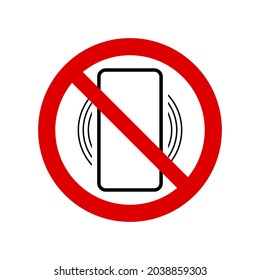 Smartphone, mobile phone ringing or vibrating prohibition sign. No symbol, do not sign, circle backslash symbol, nay, prohibited symbol, dont do it symbol isolated on white. Vector illustration.