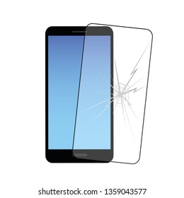 smartphone and mobile protective film with crack vector illustraton EPS10