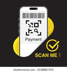Smartphone and Mobile QR Code and  Barcode Scan Me Template for App Screenshots. Perfect for Landing Pages, UI, Web and Mobile Apps. Vector Illustration for QR Verification