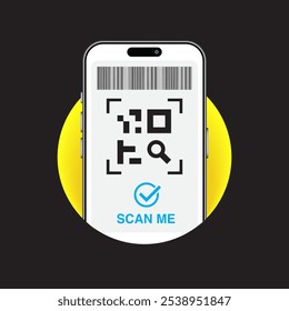 Smartphone and Mobile QR Code and  Barcode Scan Me Template for App Screenshots. Perfect for Landing Pages, UI, Web and Mobile Apps. Vector Illustration for QR Verification