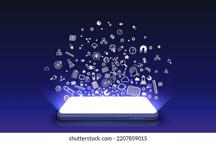 Smartphone mobile screen, icons data, technology mobile display light. Vector illustration