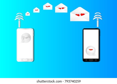 Smartphone or mobile send mail "I love U" passed internet, Technology use for love on Valentine's day concept. vector art and illustration.
