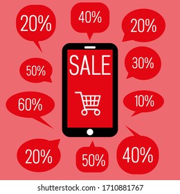Smartphone, mobile Einkaufstaste. Shopping Online auf der Website oder Mobile Application Concept Marketing.Mobile App Shop für Frauen Online-Shopping. Verkauf. Vektorillustration-Illustration