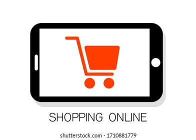 smartphone, mobile shopping button. Shopping Online on Website or Mobile Application Concept Marketing.Mobile app shop for women online shopping. Sale. Vector Illustration