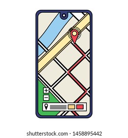 smartphone mobile technology device with gps location map cartoon vector illustration graphic design