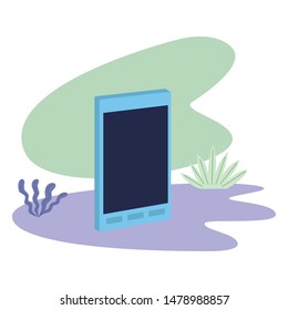 Smartphone mobile technology isometric symbol with leaves on splash background ,vector illustration graphic design.