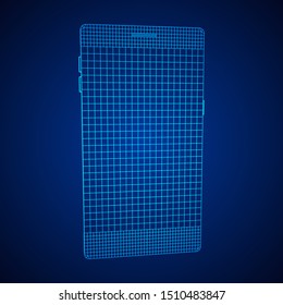 Smartphone mobile touch screen display. Polygonal geometric design connected lines. Wireframe low poly mesh vector illustration.