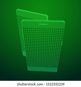 Smartphone mobile touch screen display. Polygonal geometric design connected lines. Wireframe low poly mesh vector illustration.