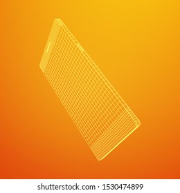 Smartphone mobile touch screen display. Polygonal geometric design connected lines. Wireframe low poly mesh vector illustration.