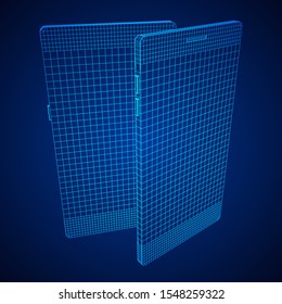 Smartphone mobile touch screen display. Polygonal geometric design connected lines. Wireframe low poly mesh vector illustration.