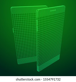 Smartphone mobile touch screen display. Polygonal geometric design connected lines. Wireframe low poly mesh vector illustration.