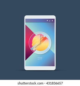 Smartphone mobile user interface template with welcome screen and analog clock. Modern material design vector illustration. Eps10 vector.